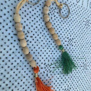 Lot of 2 Short Wooden Beaded Keychain Handmade Tan Beaded keyholder New Keychain